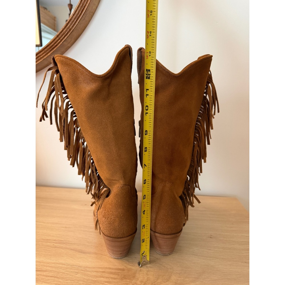 Sundance Dove Canyon Brown Suede Fringe Western Boots Italian 10/41 Cowgirl Boho - Picture 5 of 10